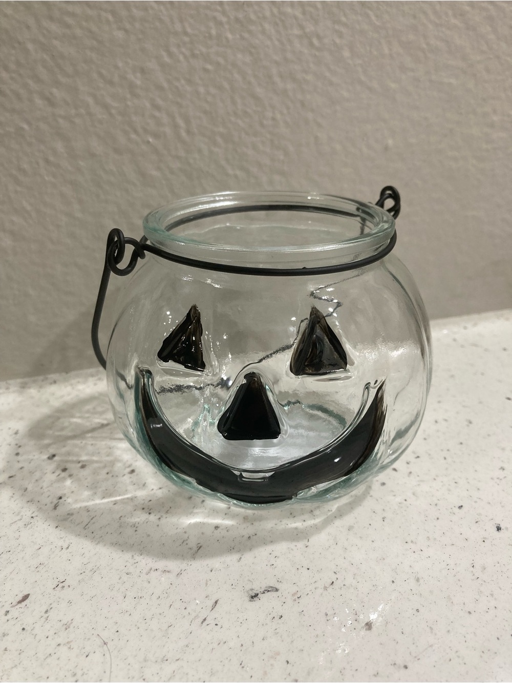 Clear Glass Jack-O'-Lantern Lantern with Black Face